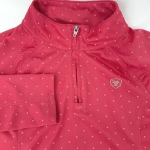 Ariat Girls Sunstopper 2.0 1/4 Zip Base Layer Pink Polka Dot L12 AriatTek Riding